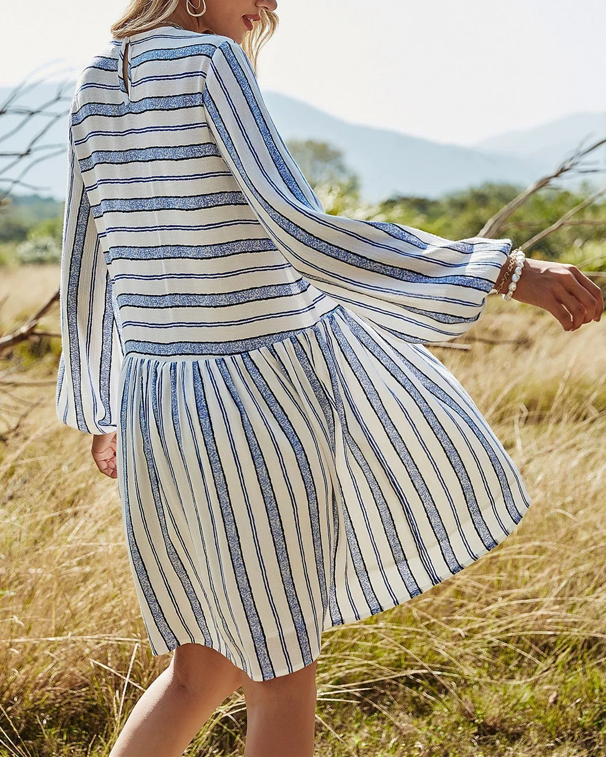 Forever Trendy Striped Puff Sleeve Babydoll Dress