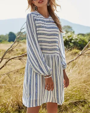 Forever Trendy Striped Puff Sleeve Babydoll Dress
