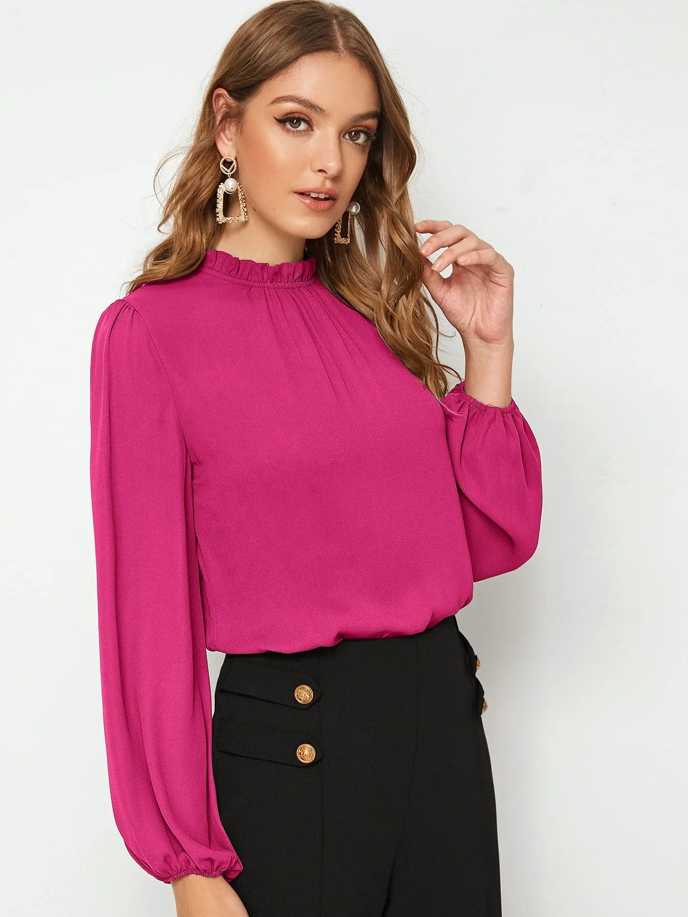 Frilled Neck Bishop Sleeve Blouse