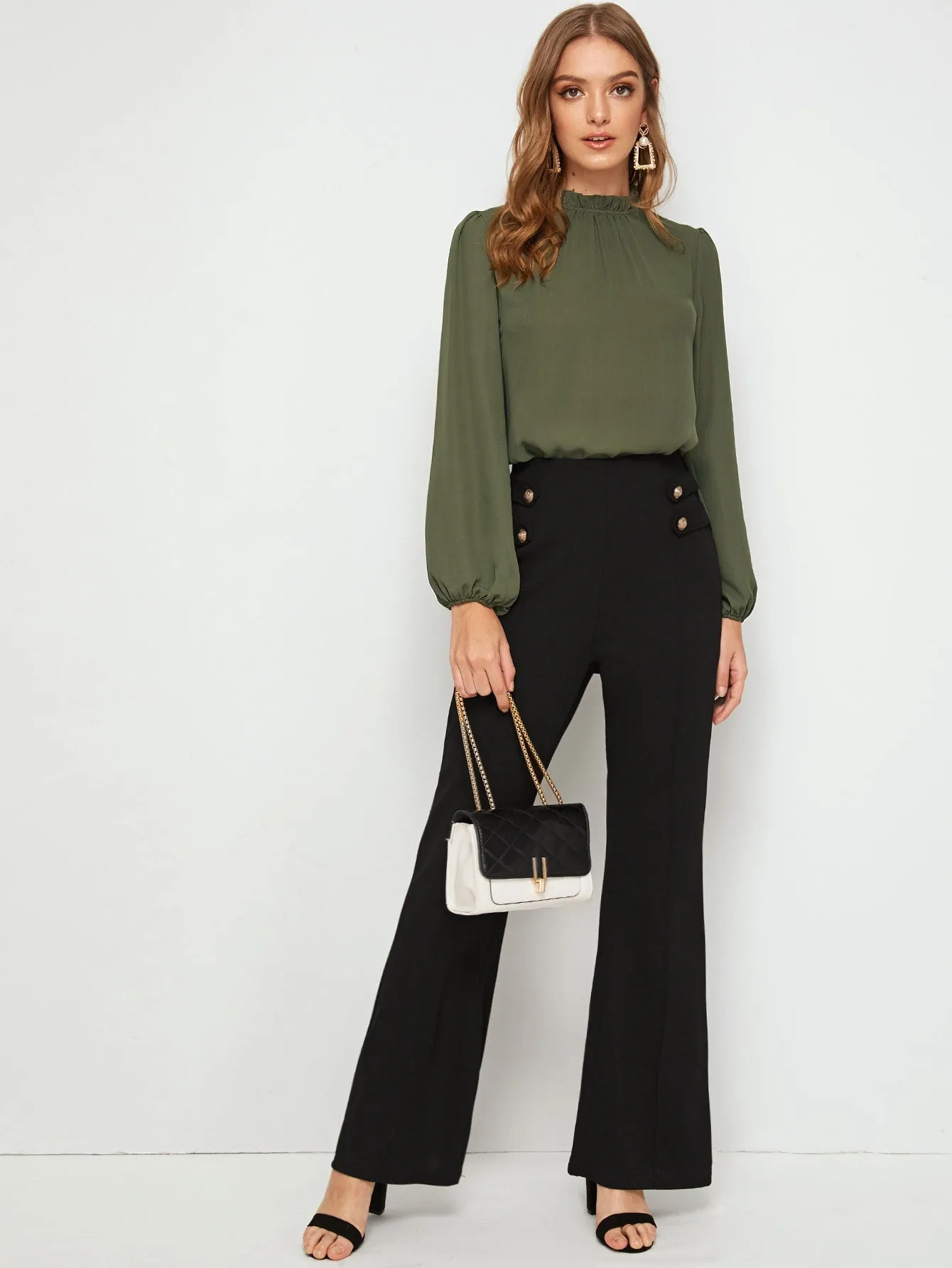 Frilled Neck Bishop Sleeve Blouse