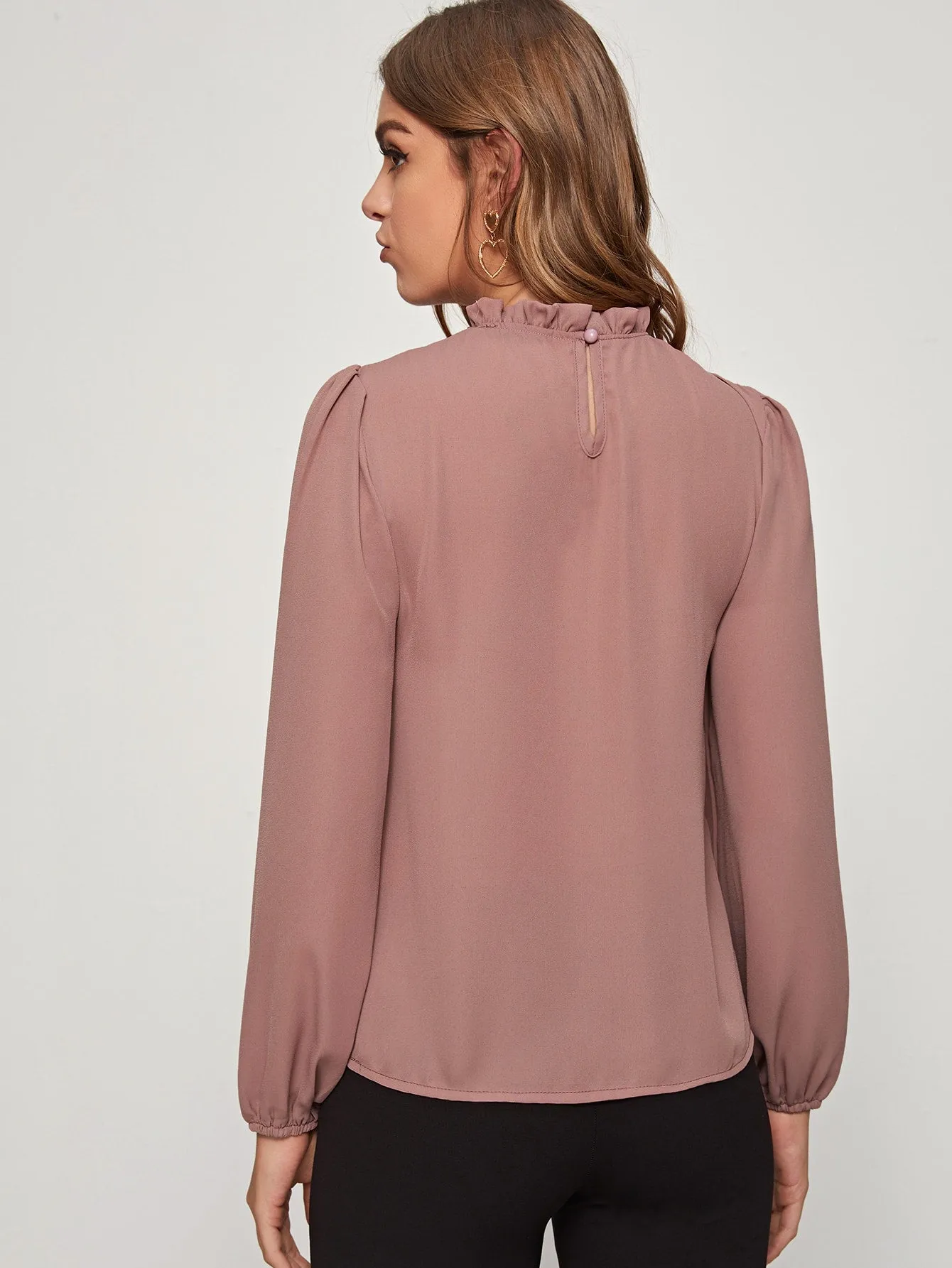 Frilled Neck Bishop Sleeve Blouse
