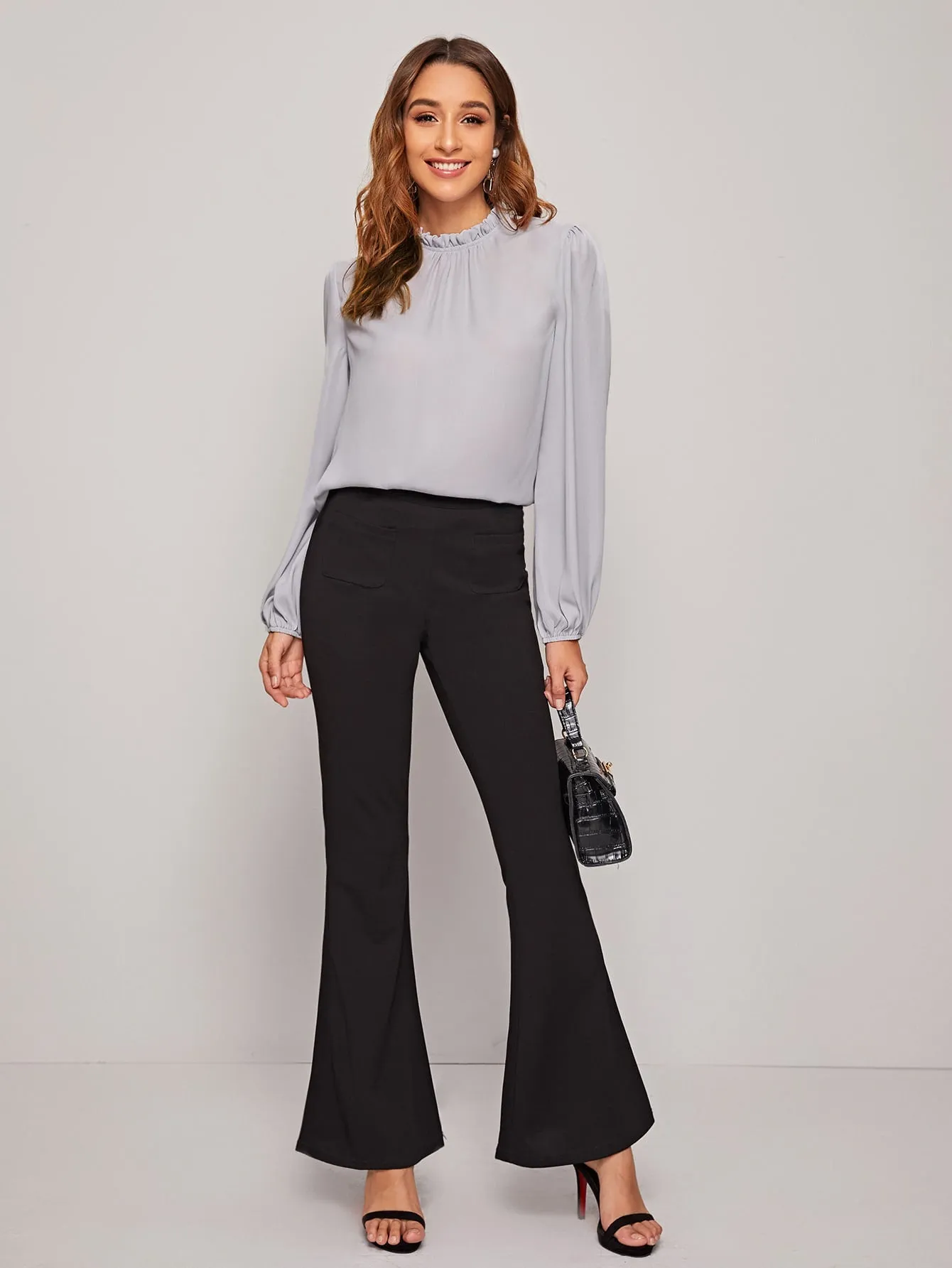Frilled Neck Bishop Sleeve Blouse