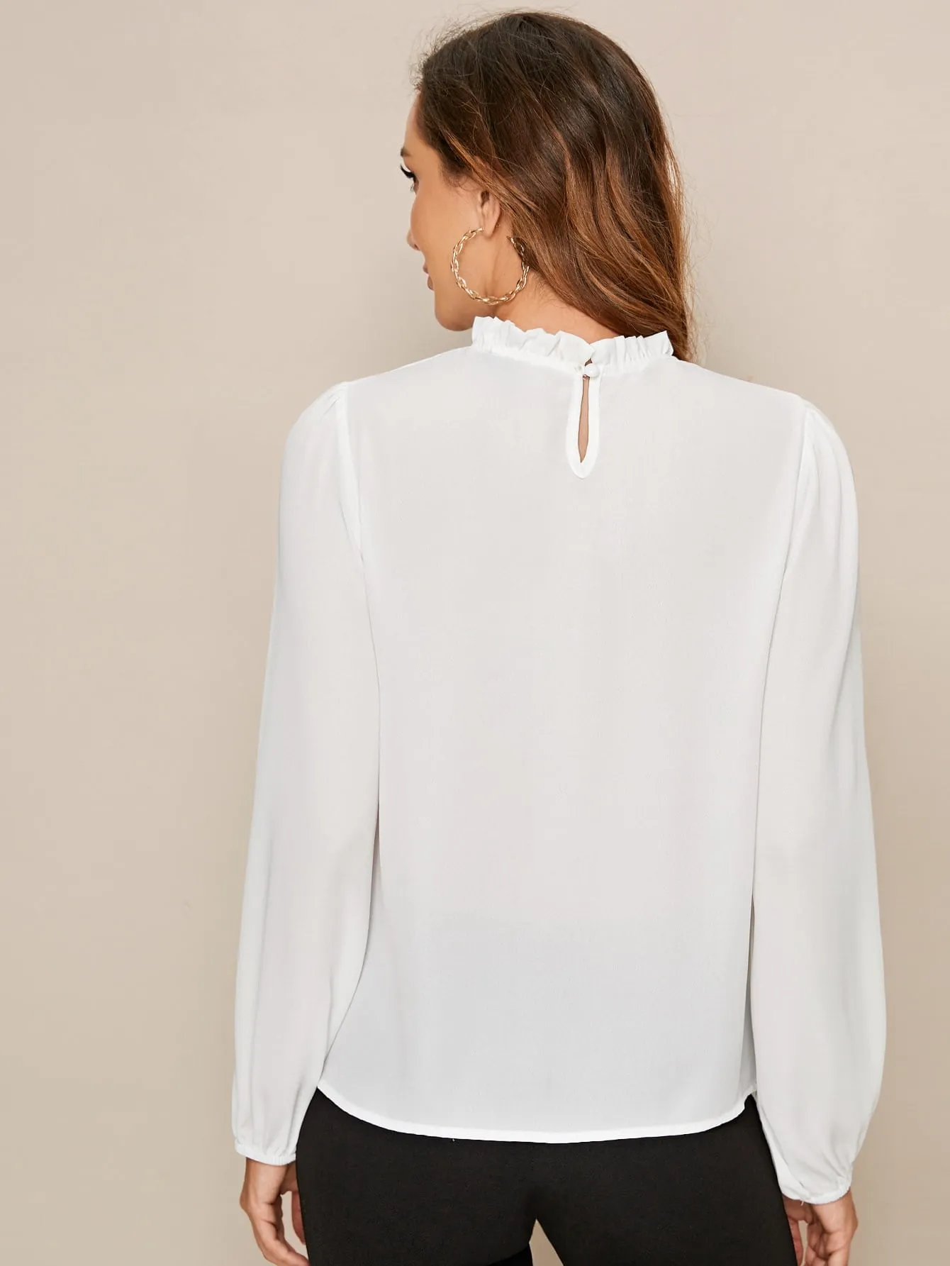 Frilled Neck Bishop Sleeve Blouse