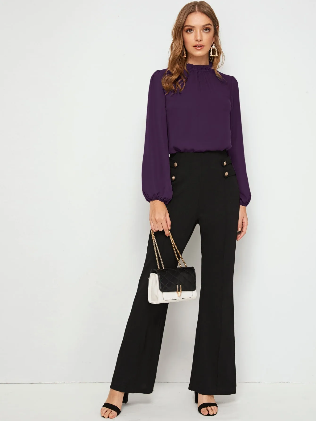 Frilled Neck Bishop Sleeve Blouse