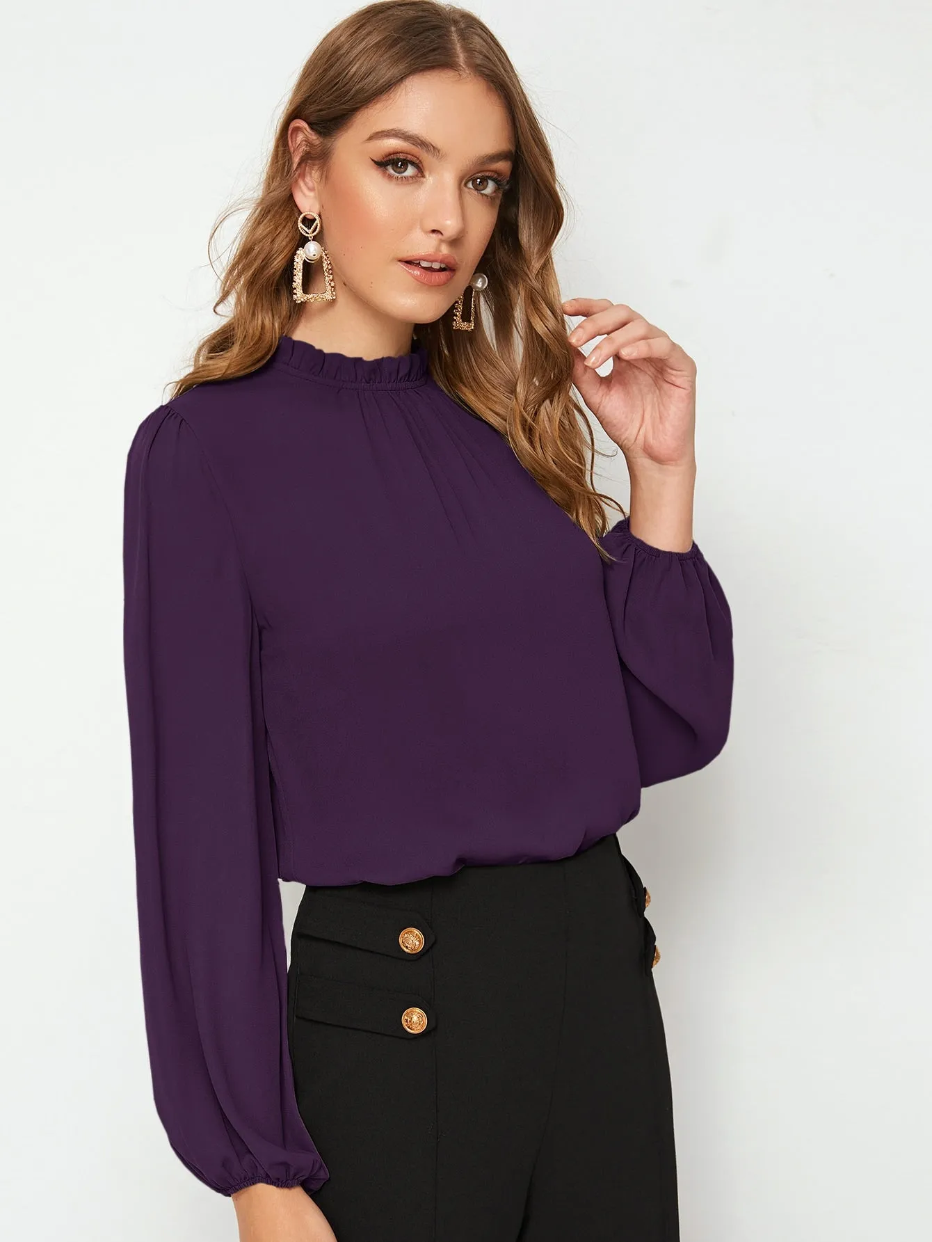 Frilled Neck Bishop Sleeve Blouse