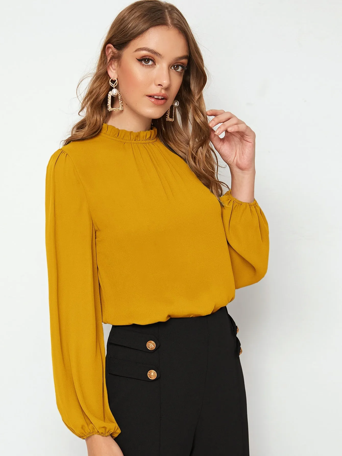 Frilled Neck Bishop Sleeve Blouse