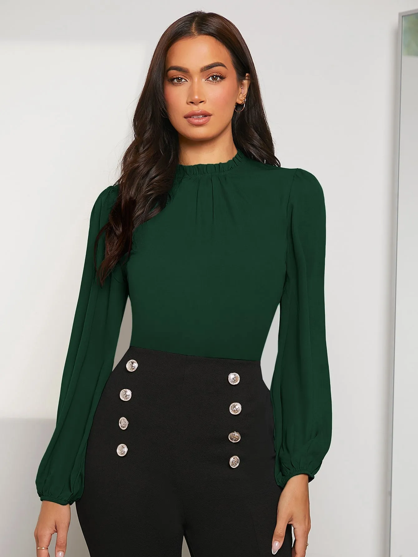 Frilled Neck Bishop Sleeve Blouse