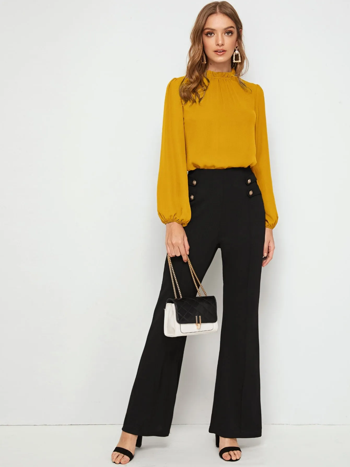 Frilled Neck Bishop Sleeve Blouse