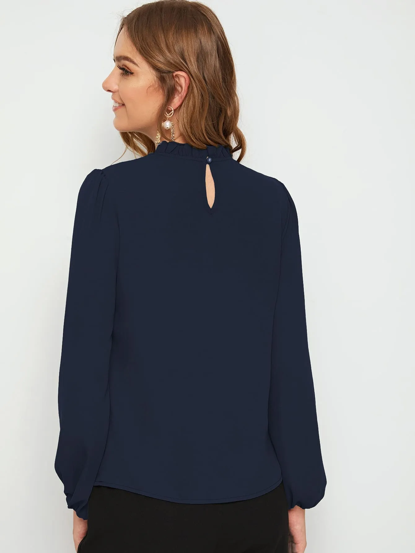 Frilled Neck Bishop Sleeve Blouse