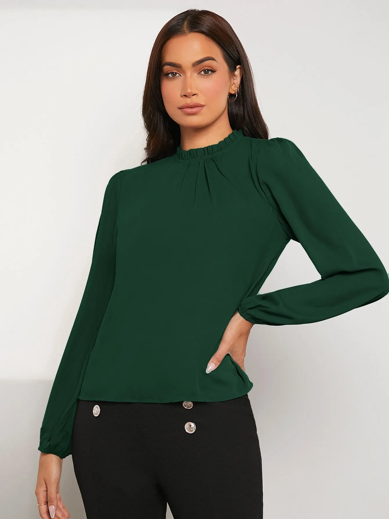 Frilled Neck Bishop Sleeve Blouse