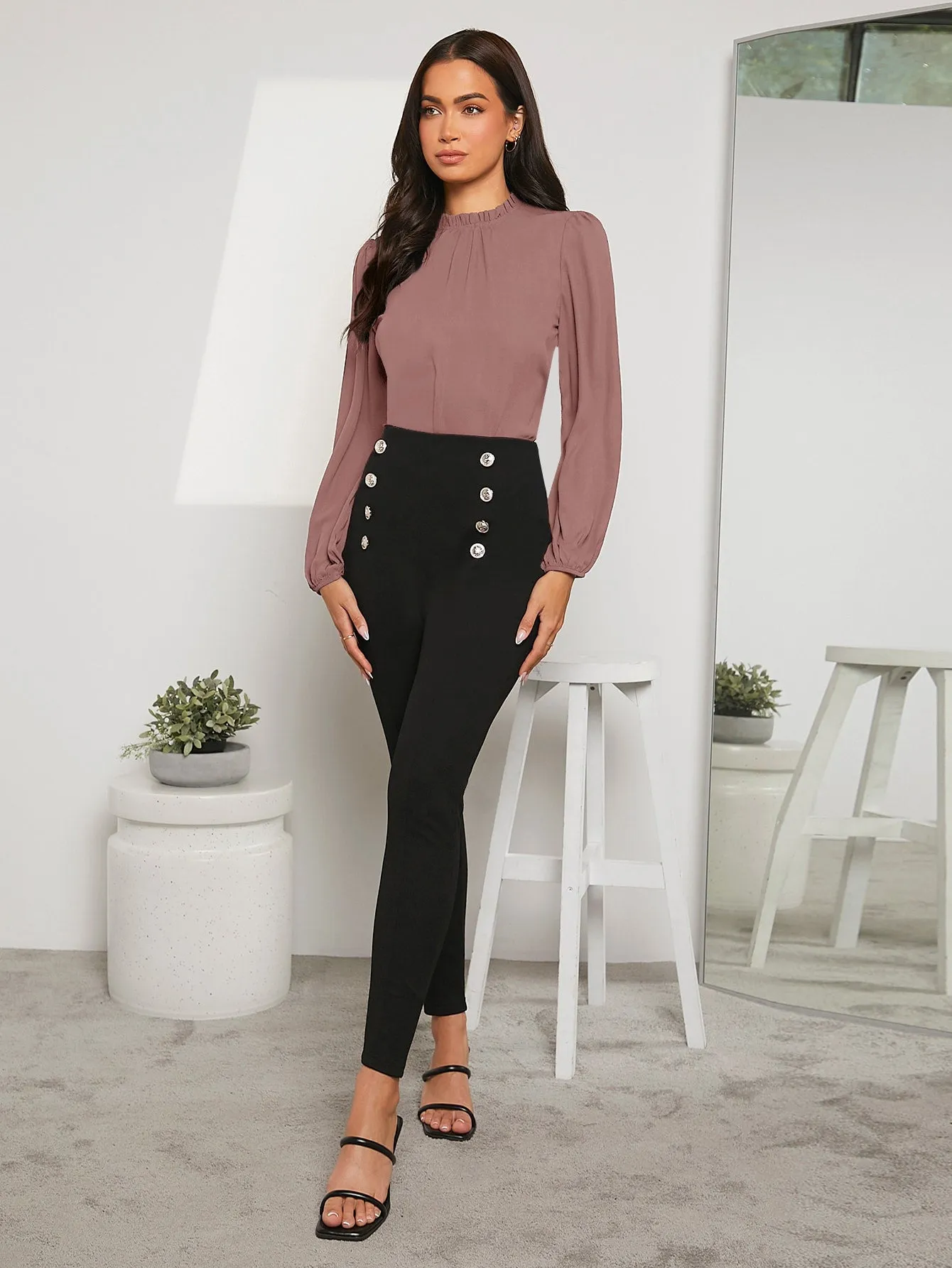 Frilled Neck Bishop Sleeve Blouse