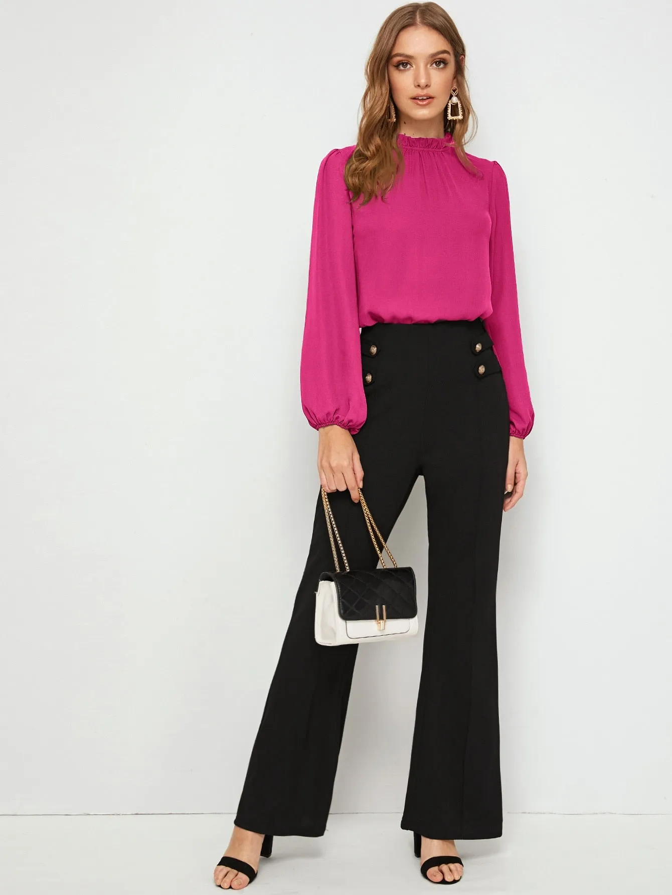 Frilled Neck Bishop Sleeve Blouse
