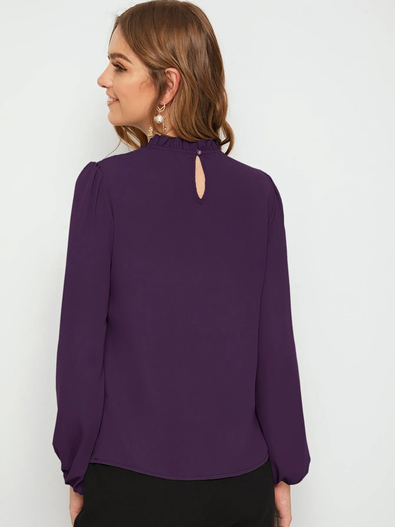 Frilled Neck Bishop Sleeve Blouse