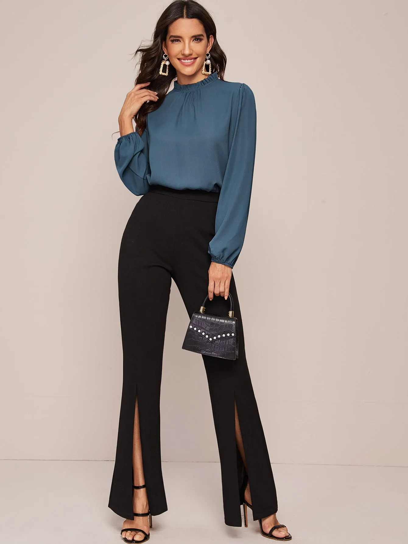 Frilled Neck Bishop Sleeve Blouse