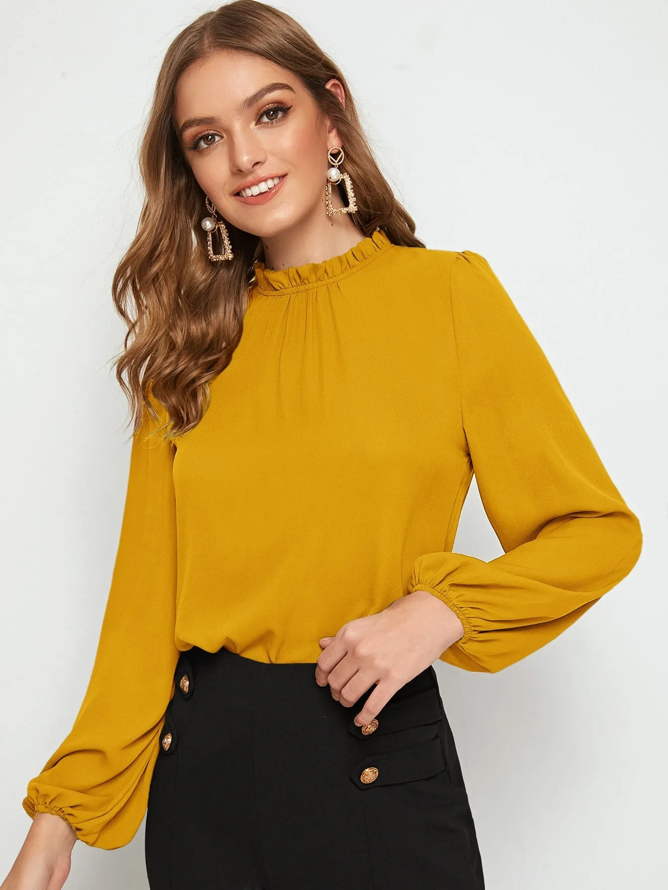 Frilled Neck Bishop Sleeve Blouse