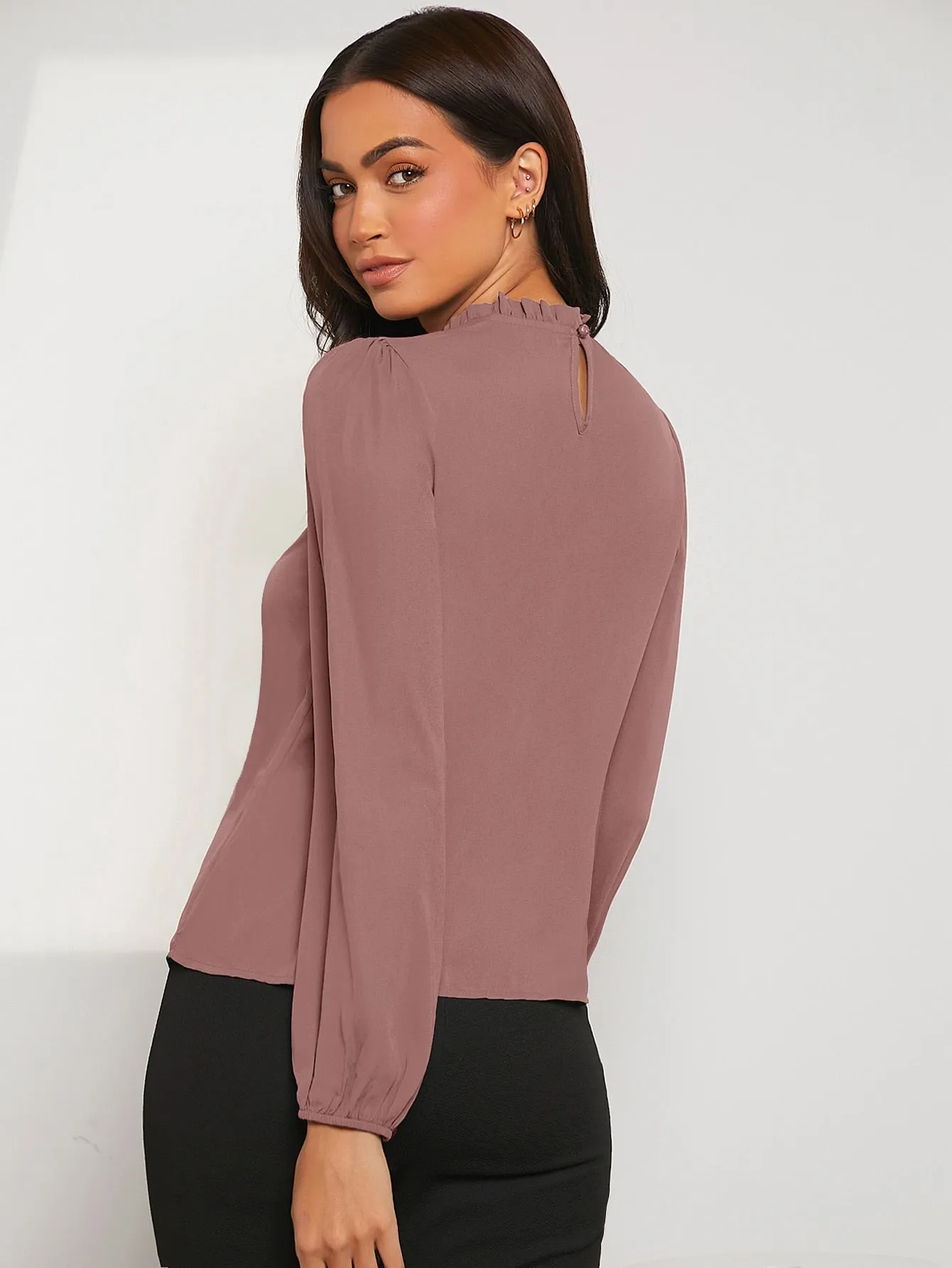 Frilled Neck Bishop Sleeve Blouse