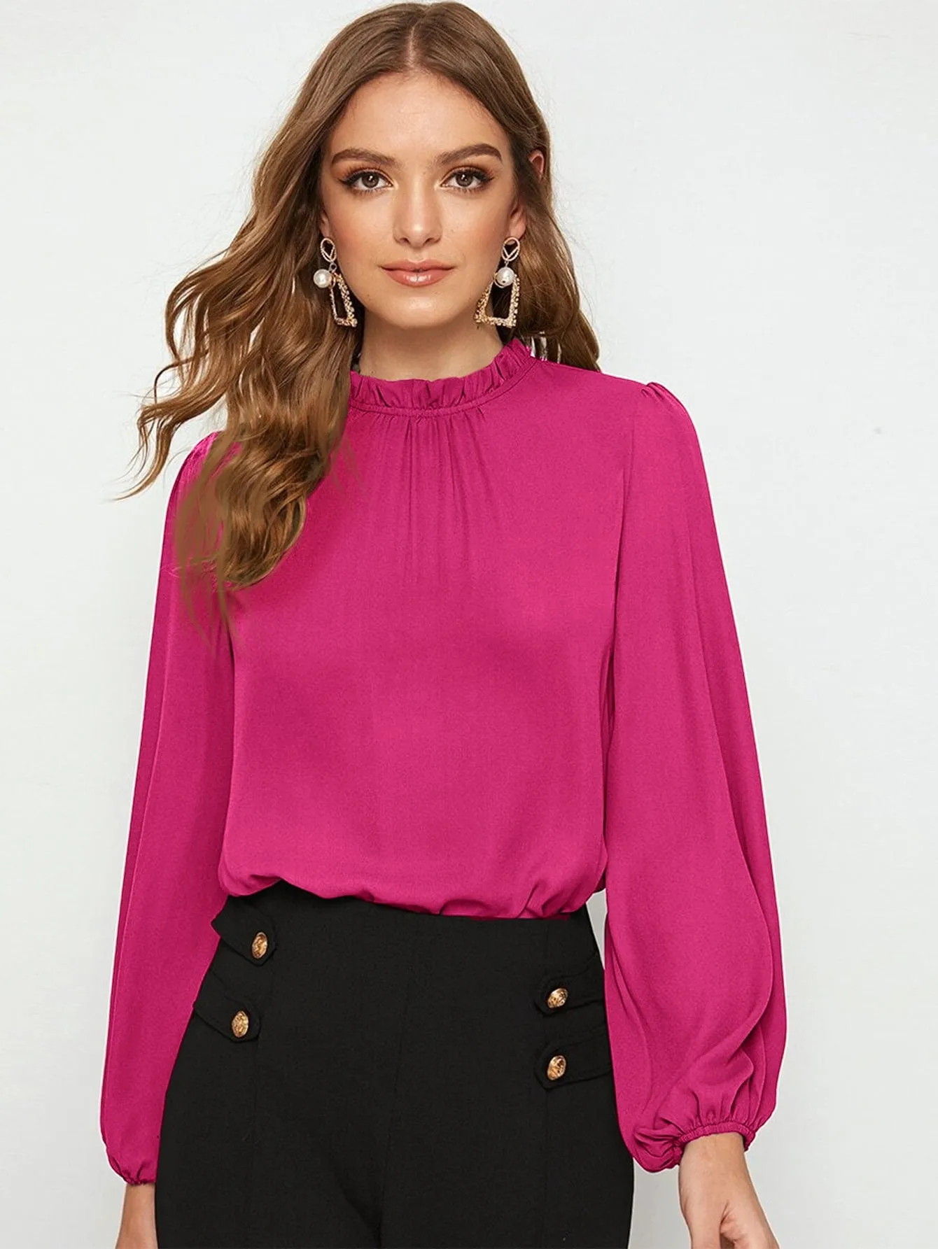 Frilled Neck Bishop Sleeve Blouse