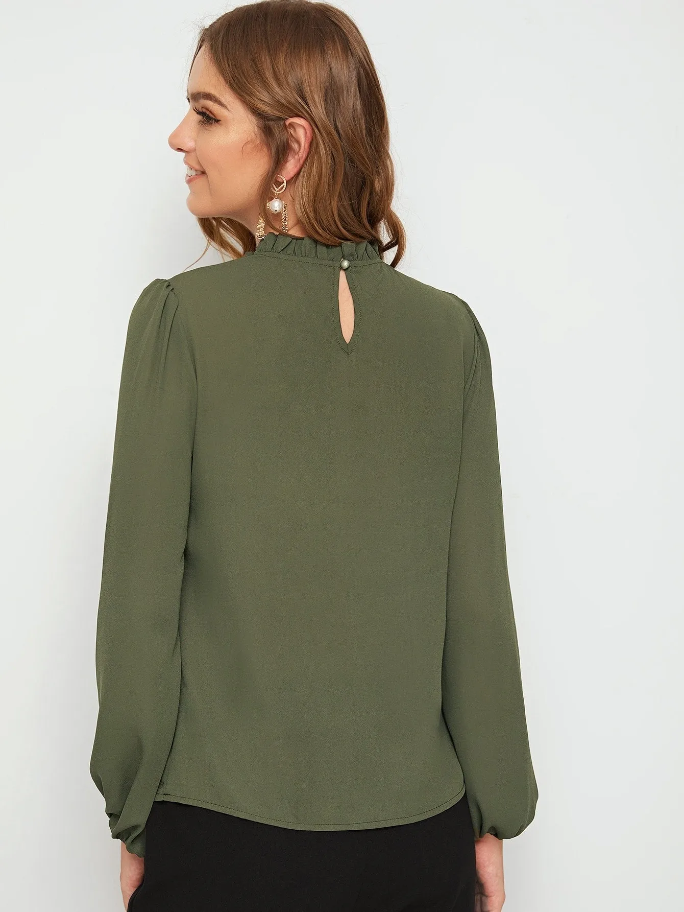 Frilled Neck Bishop Sleeve Blouse