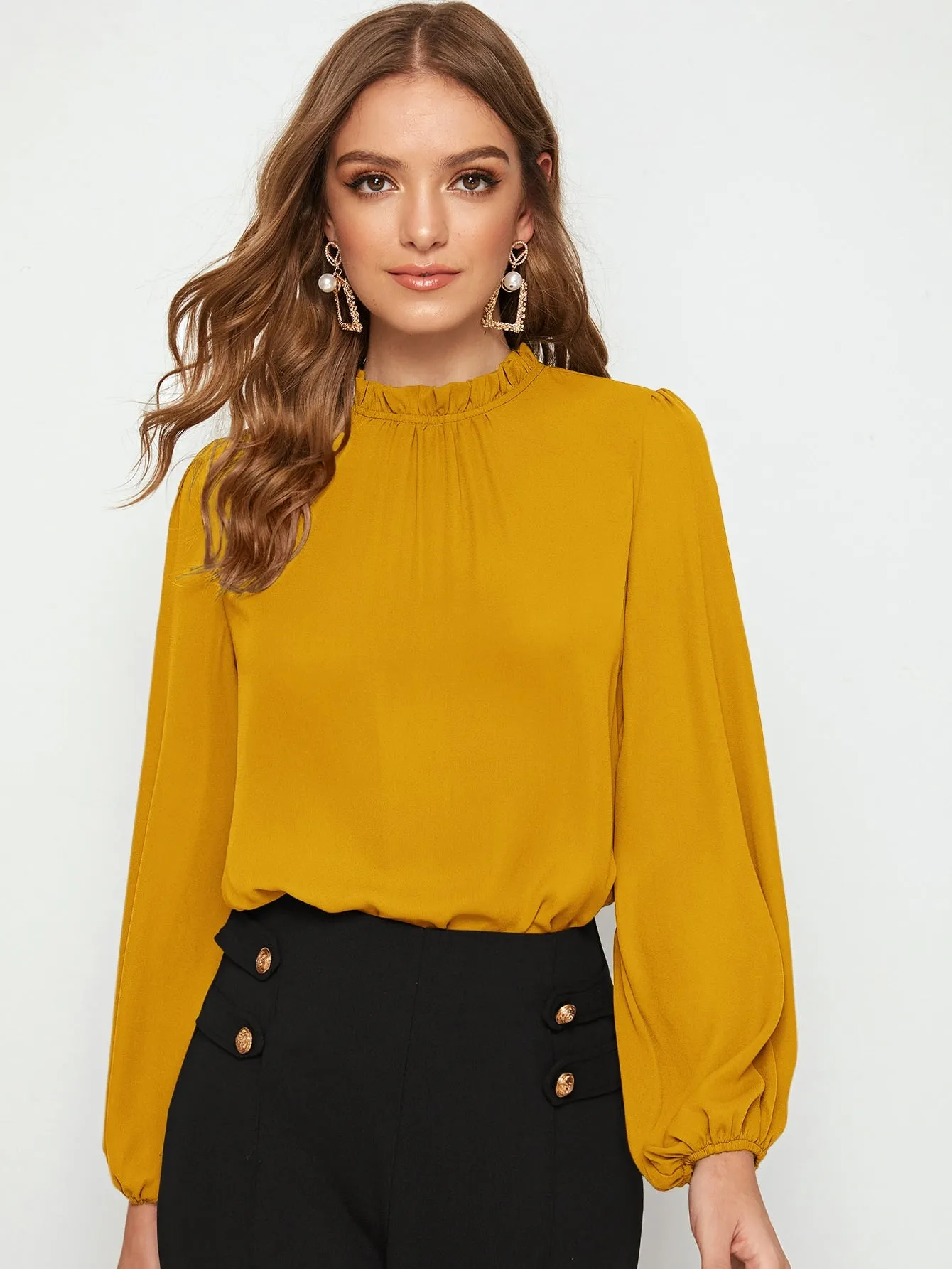 Frilled Neck Bishop Sleeve Blouse
