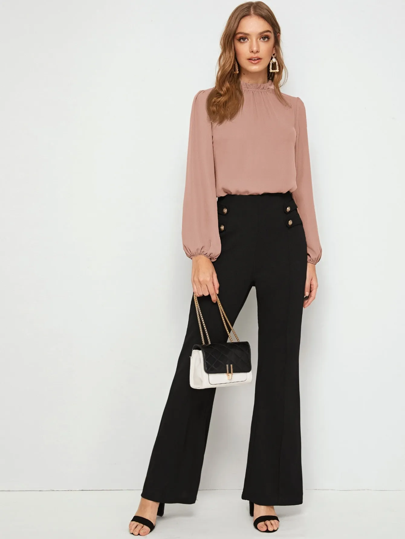 Frilled Neck Bishop Sleeve Blouse