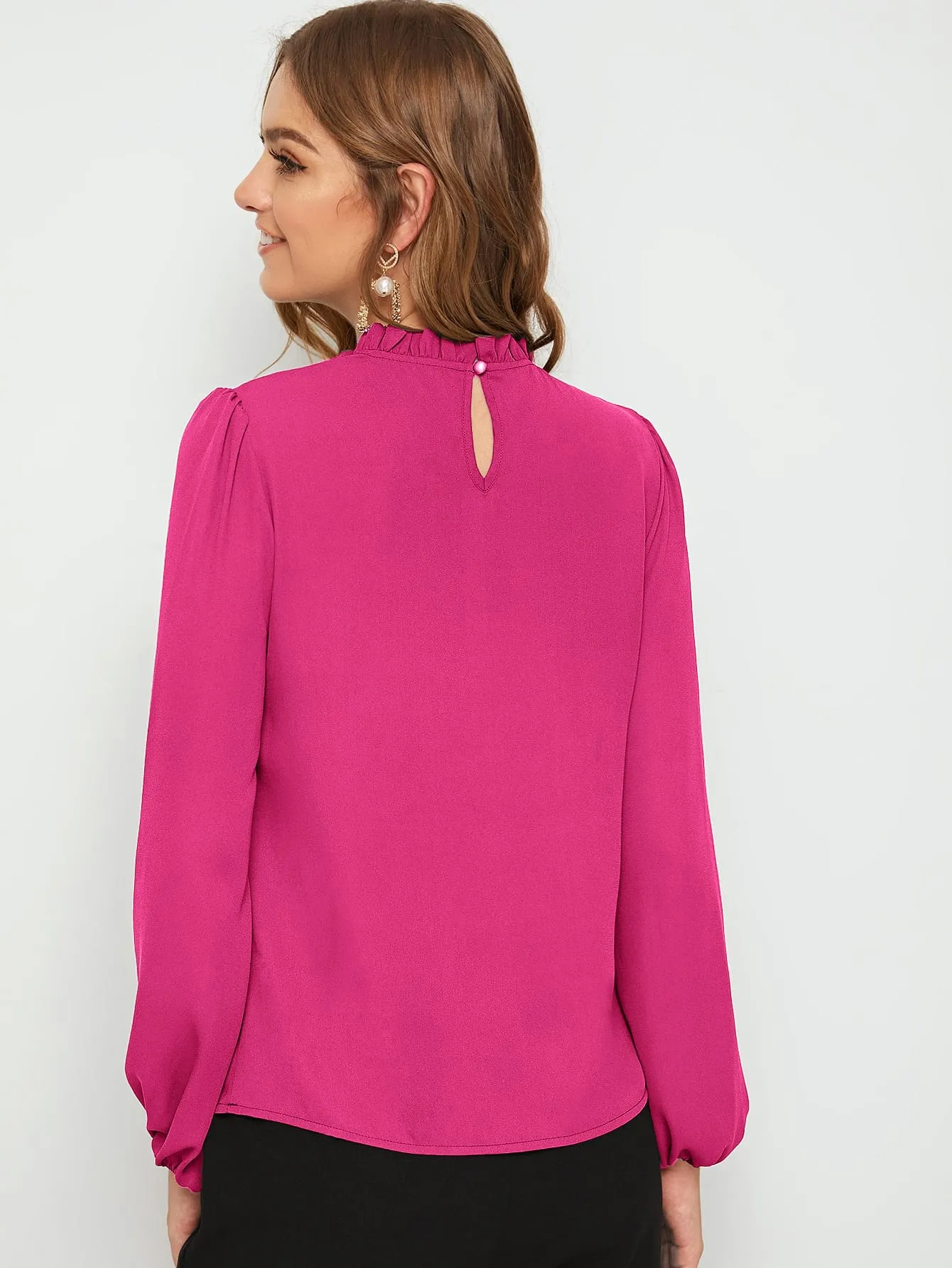 Frilled Neck Bishop Sleeve Blouse