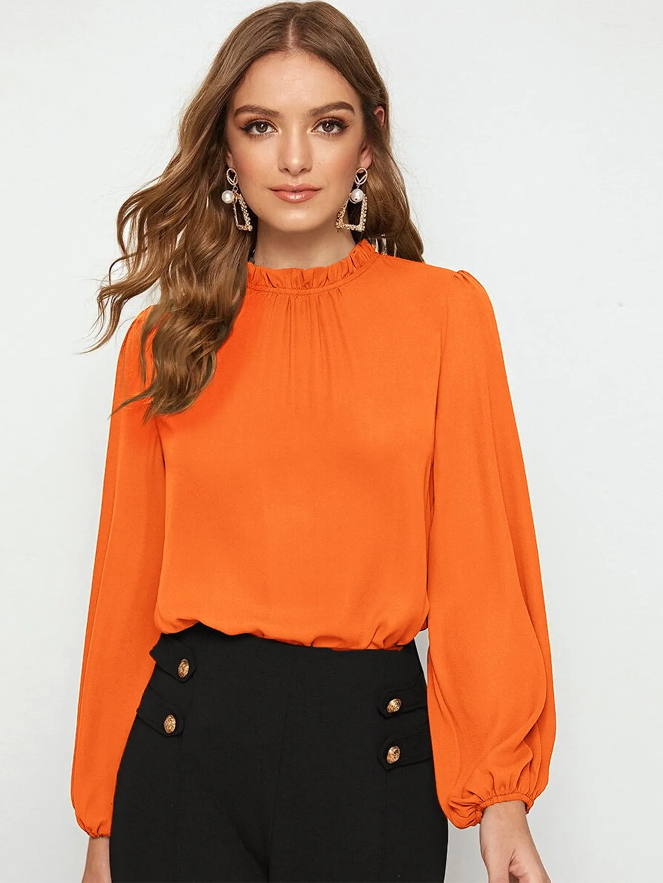 Frilled Neck Bishop Sleeve Blouse