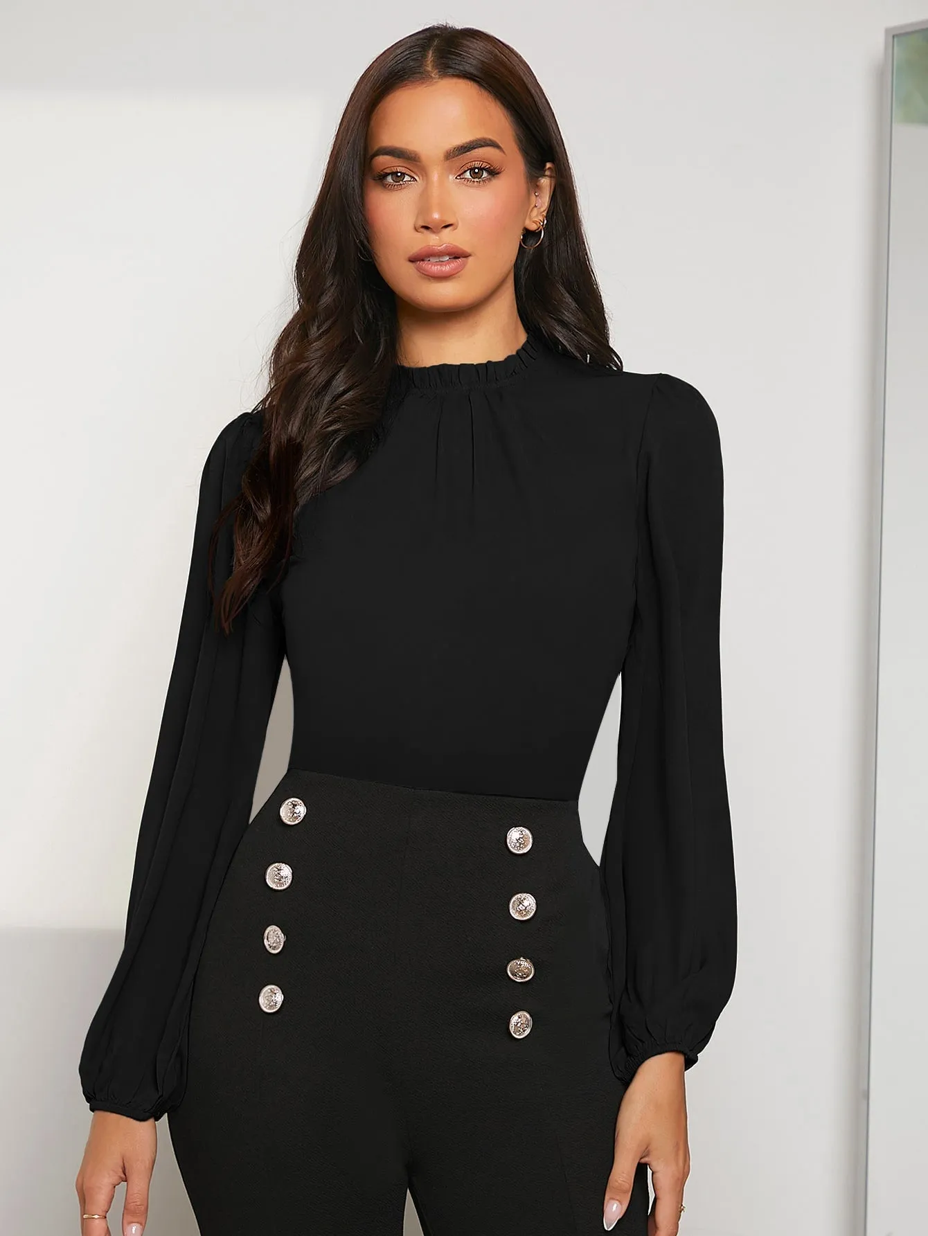 Frilled Neck Bishop Sleeve Blouse