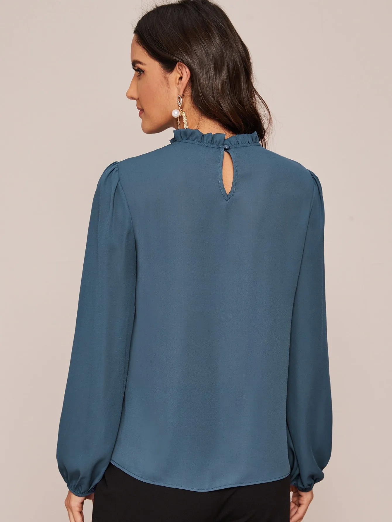 Frilled Neck Bishop Sleeve Blouse