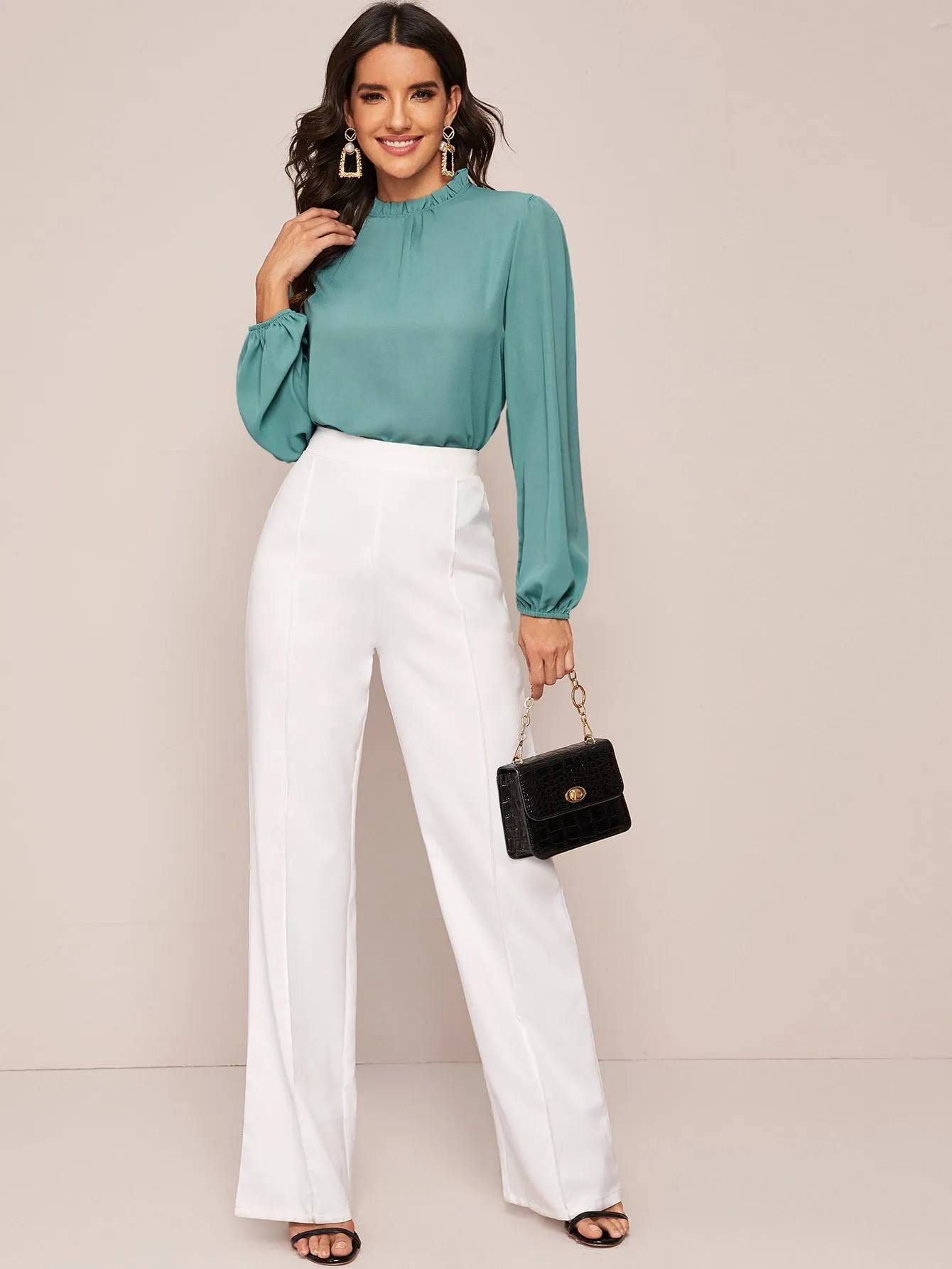 Frilled Neck Bishop Sleeve Blouse