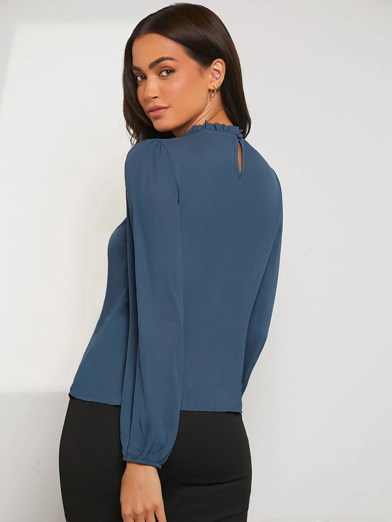 Frilled Neck Bishop Sleeve Blouse