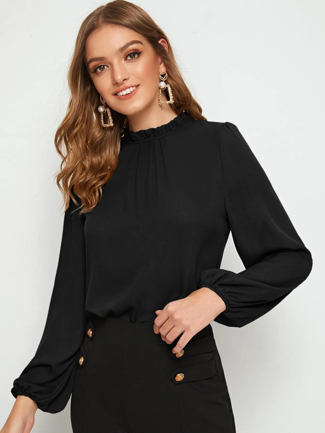 Frilled Neck Bishop Sleeve Blouse