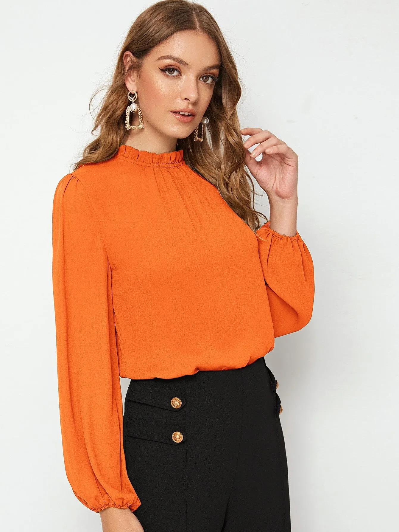 Frilled Neck Bishop Sleeve Blouse