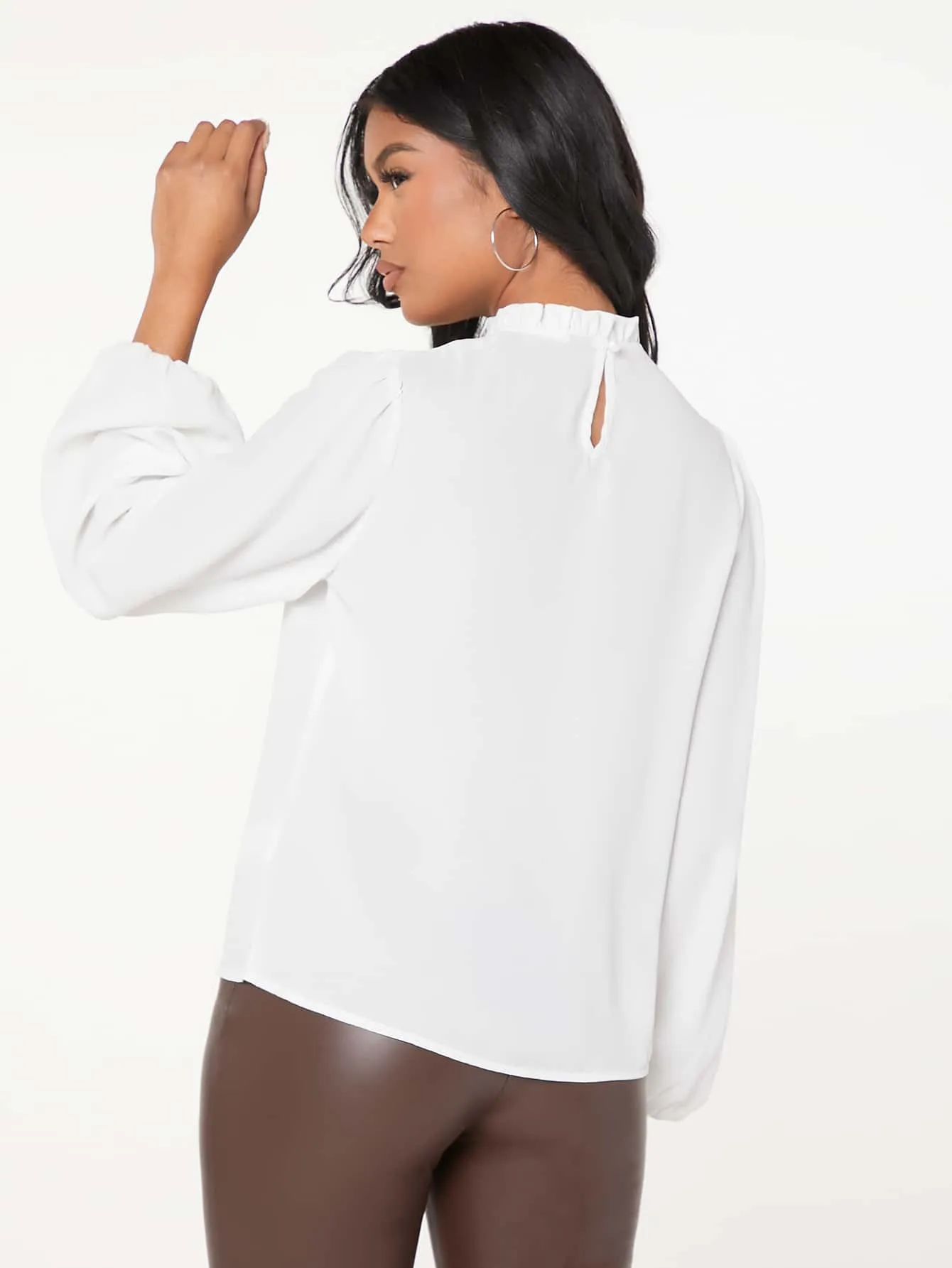 Frilled Neck Bishop Sleeve Blouse