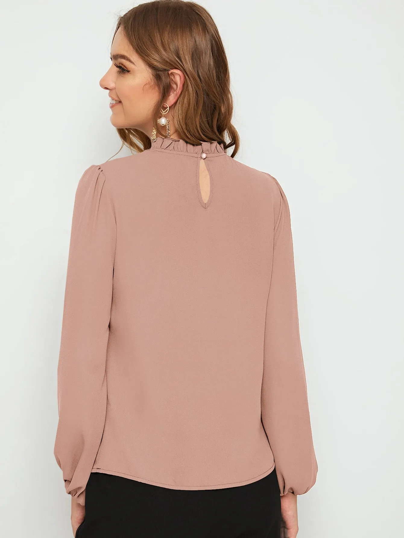 Frilled Neck Bishop Sleeve Blouse