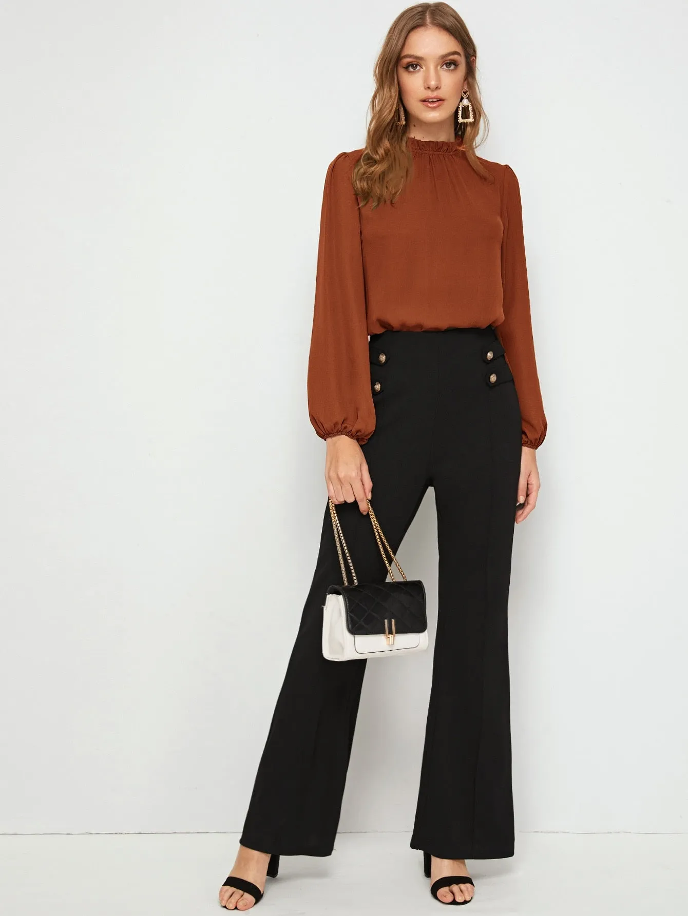 Frilled Neck Bishop Sleeve Blouse