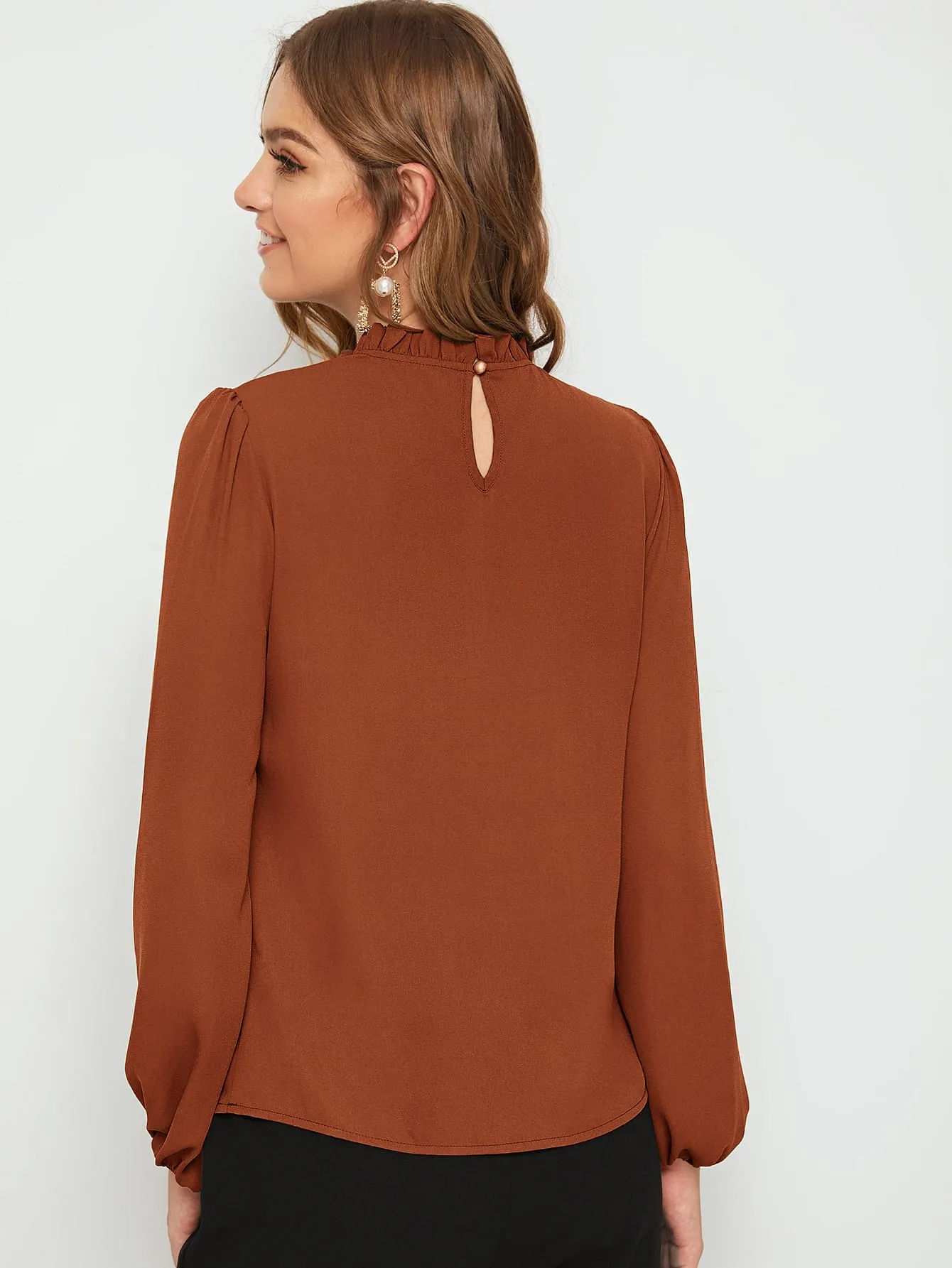 Frilled Neck Bishop Sleeve Blouse