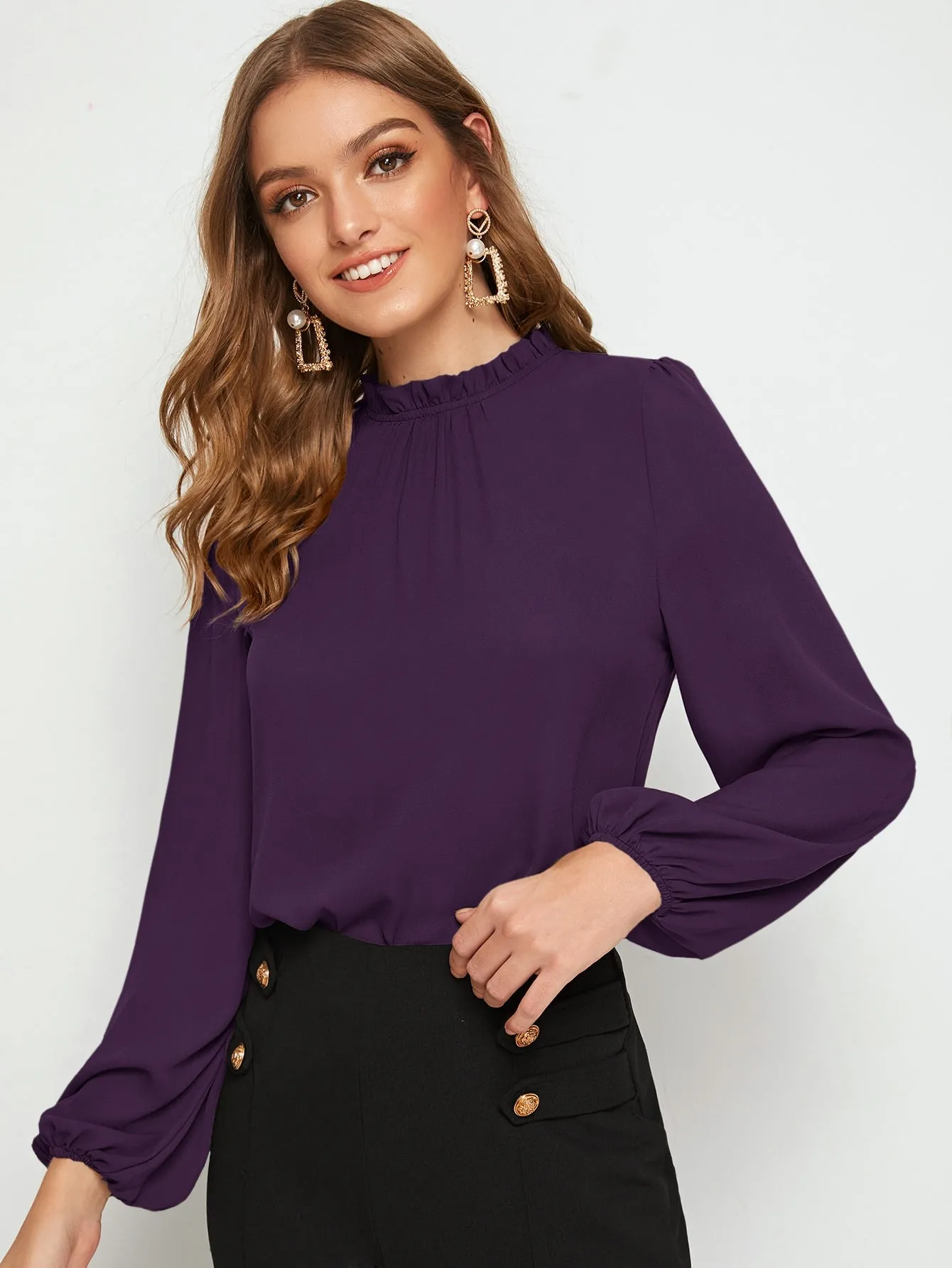 Frilled Neck Bishop Sleeve Blouse