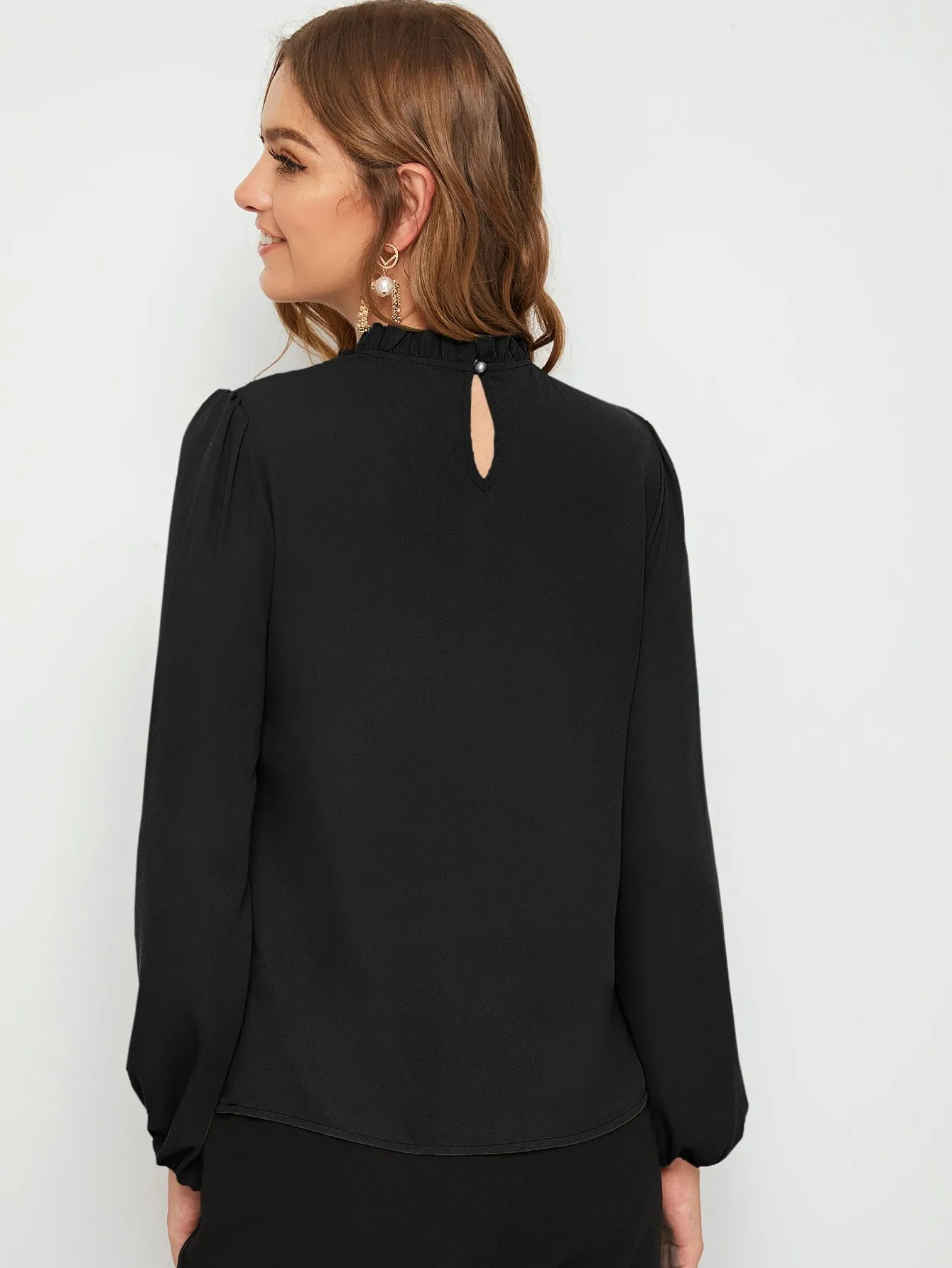 Frilled Neck Bishop Sleeve Blouse