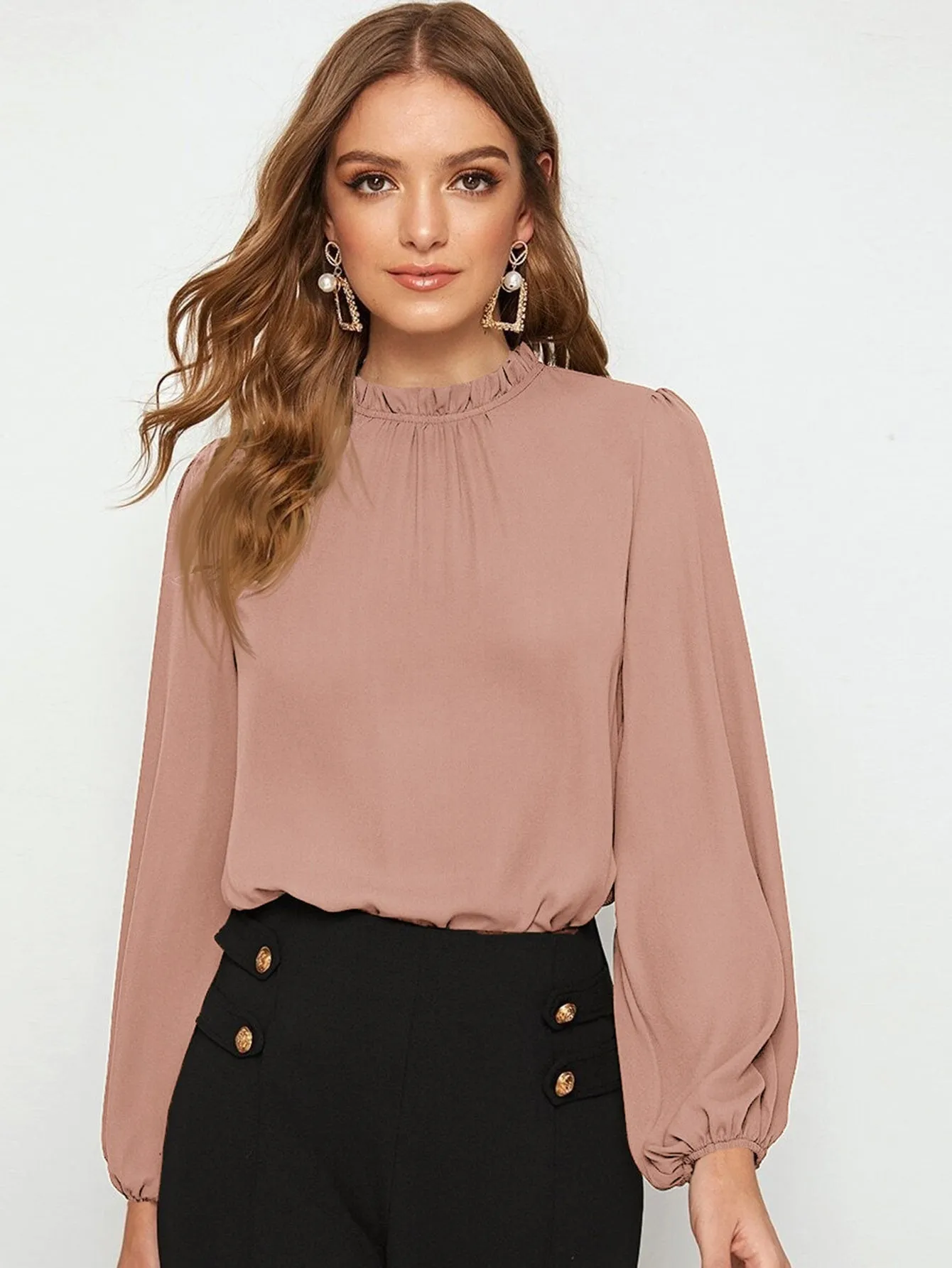 Frilled Neck Bishop Sleeve Blouse