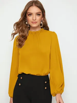 Frilled Neck Bishop Sleeve Blouse