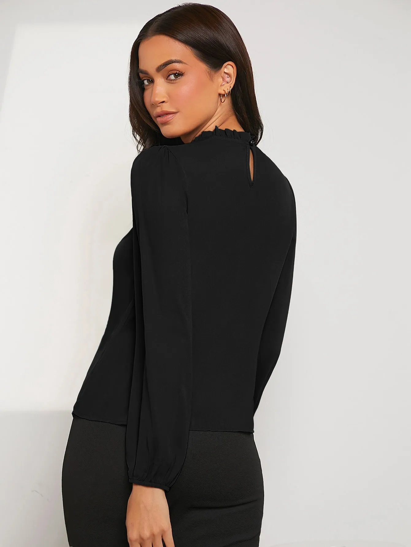 Frilled Neck Bishop Sleeve Blouse