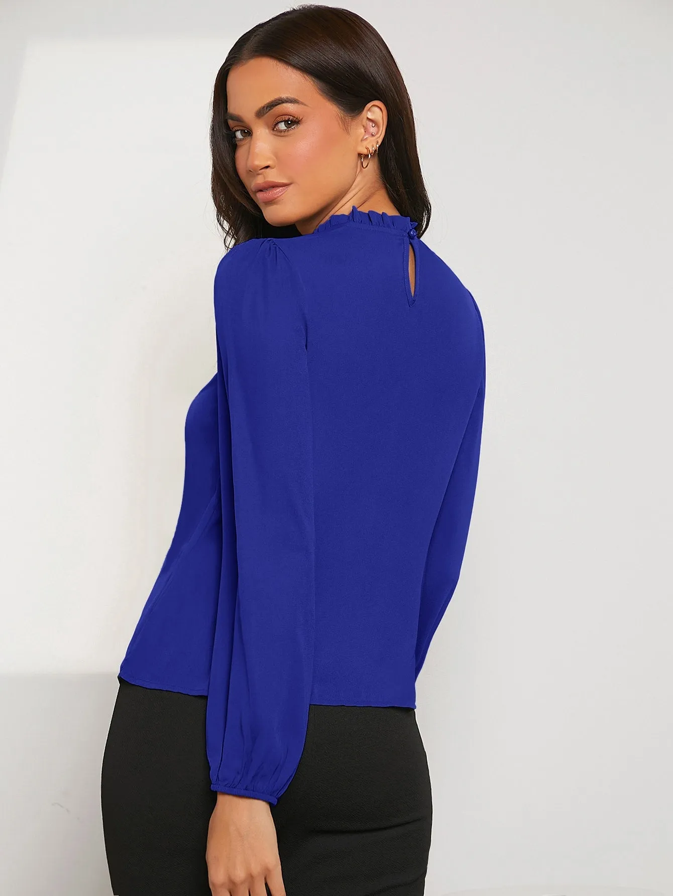 Frilled Neck Bishop Sleeve Blouse