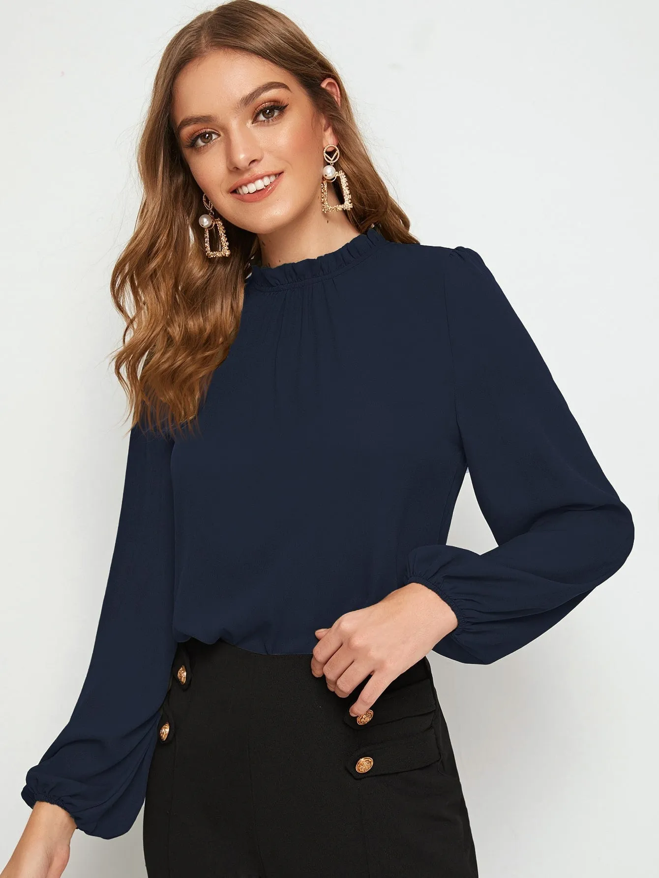 Frilled Neck Bishop Sleeve Blouse