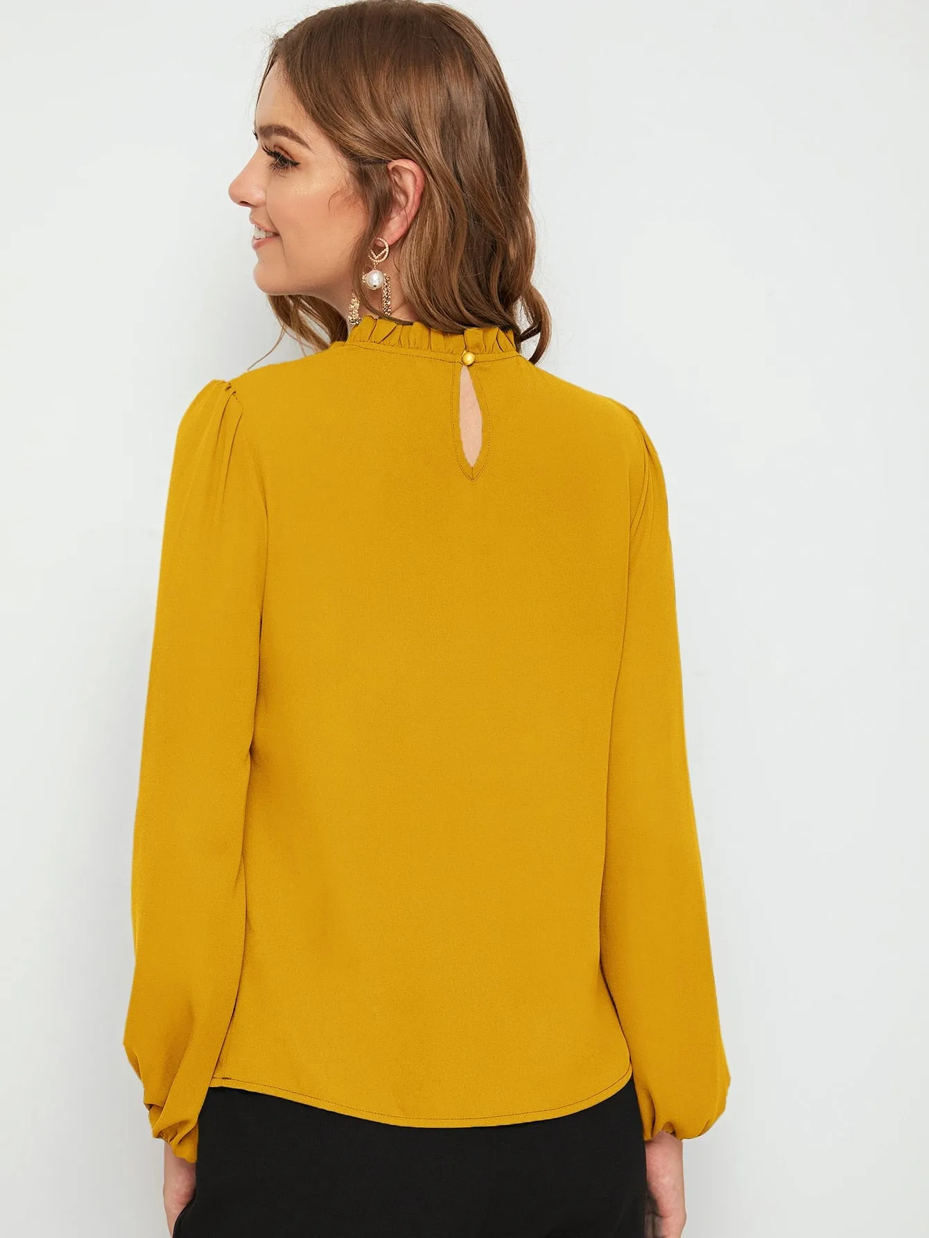 Frilled Neck Bishop Sleeve Blouse