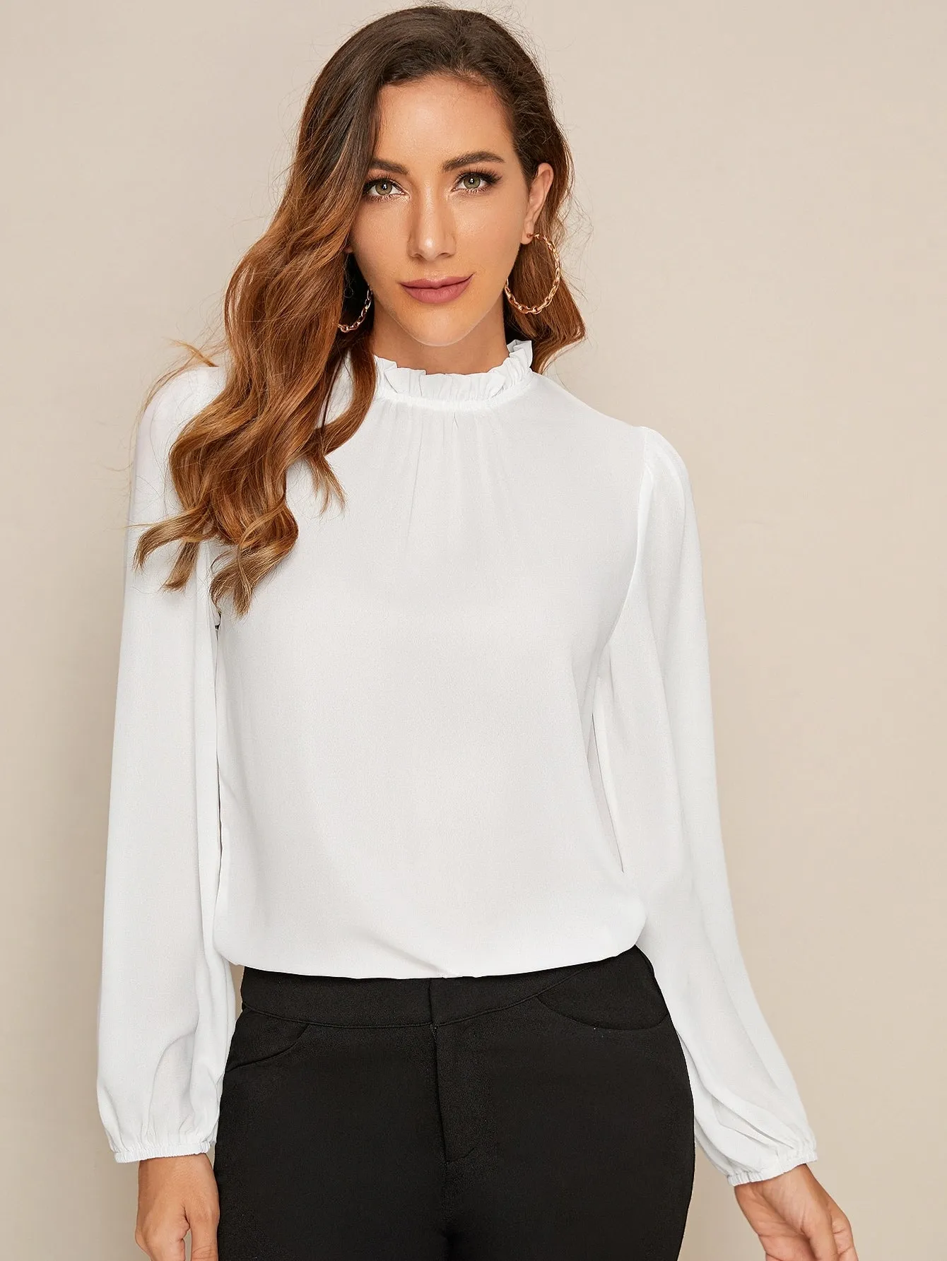 Frilled Neck Bishop Sleeve Blouse