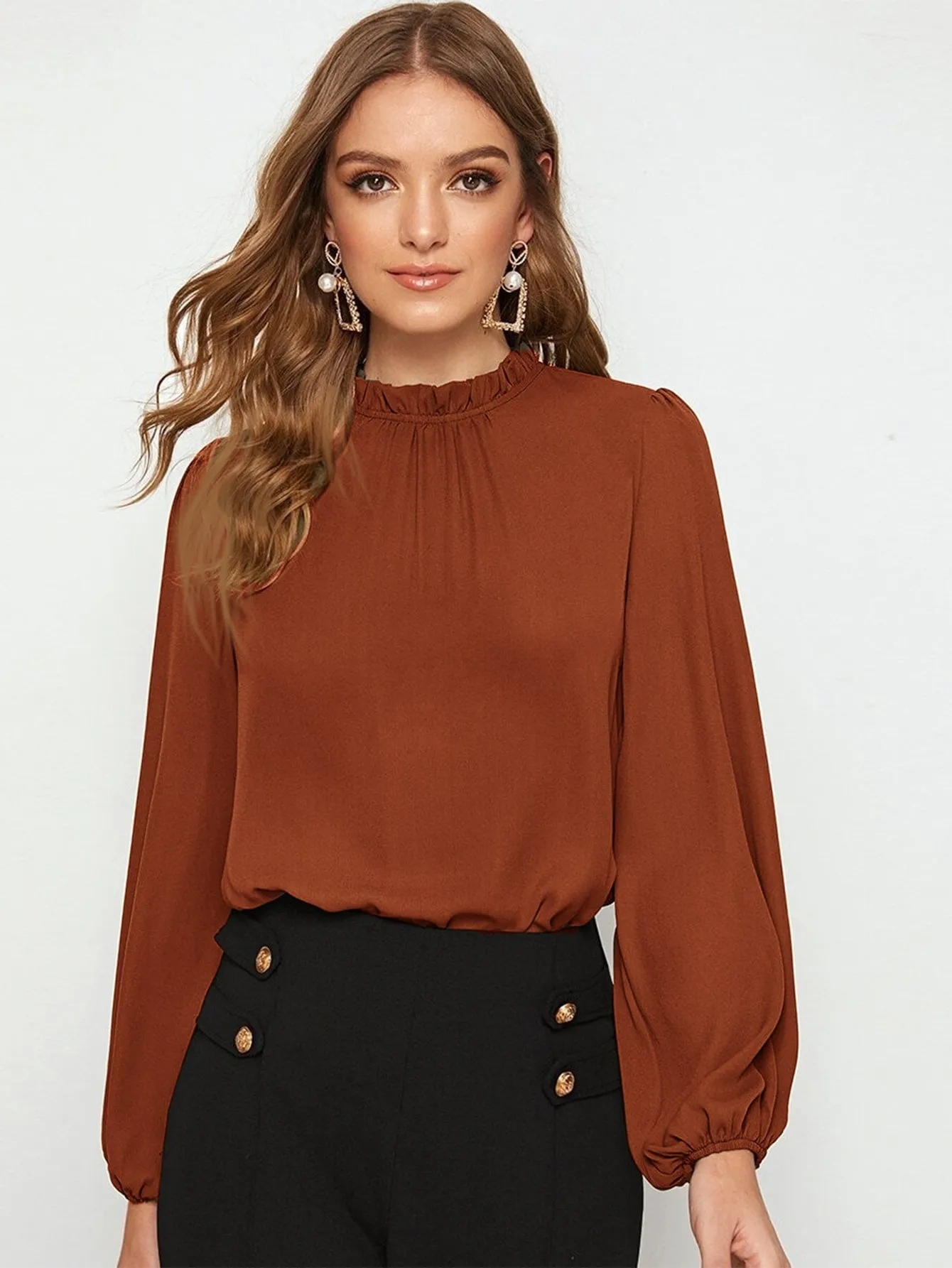 Frilled Neck Bishop Sleeve Blouse