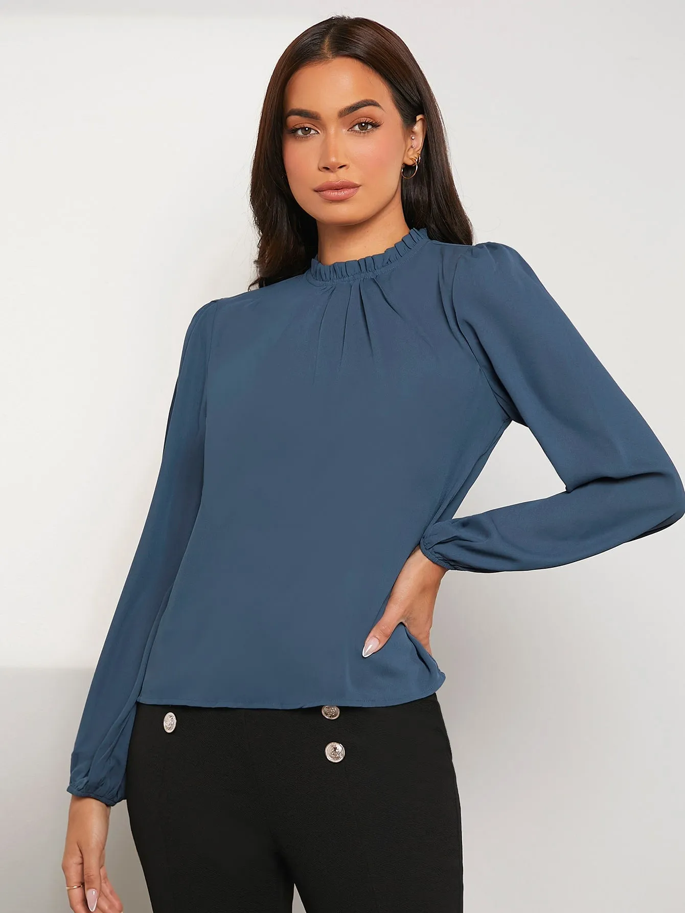 Frilled Neck Bishop Sleeve Blouse