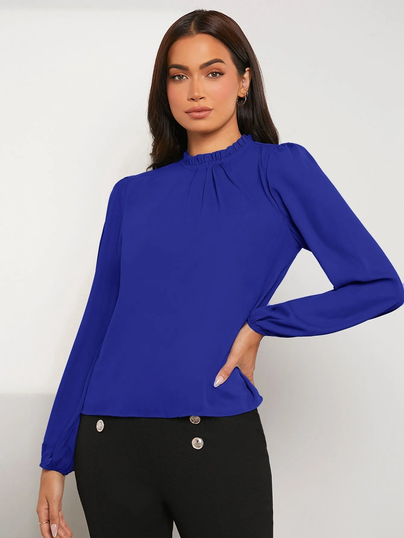 Frilled Neck Bishop Sleeve Blouse