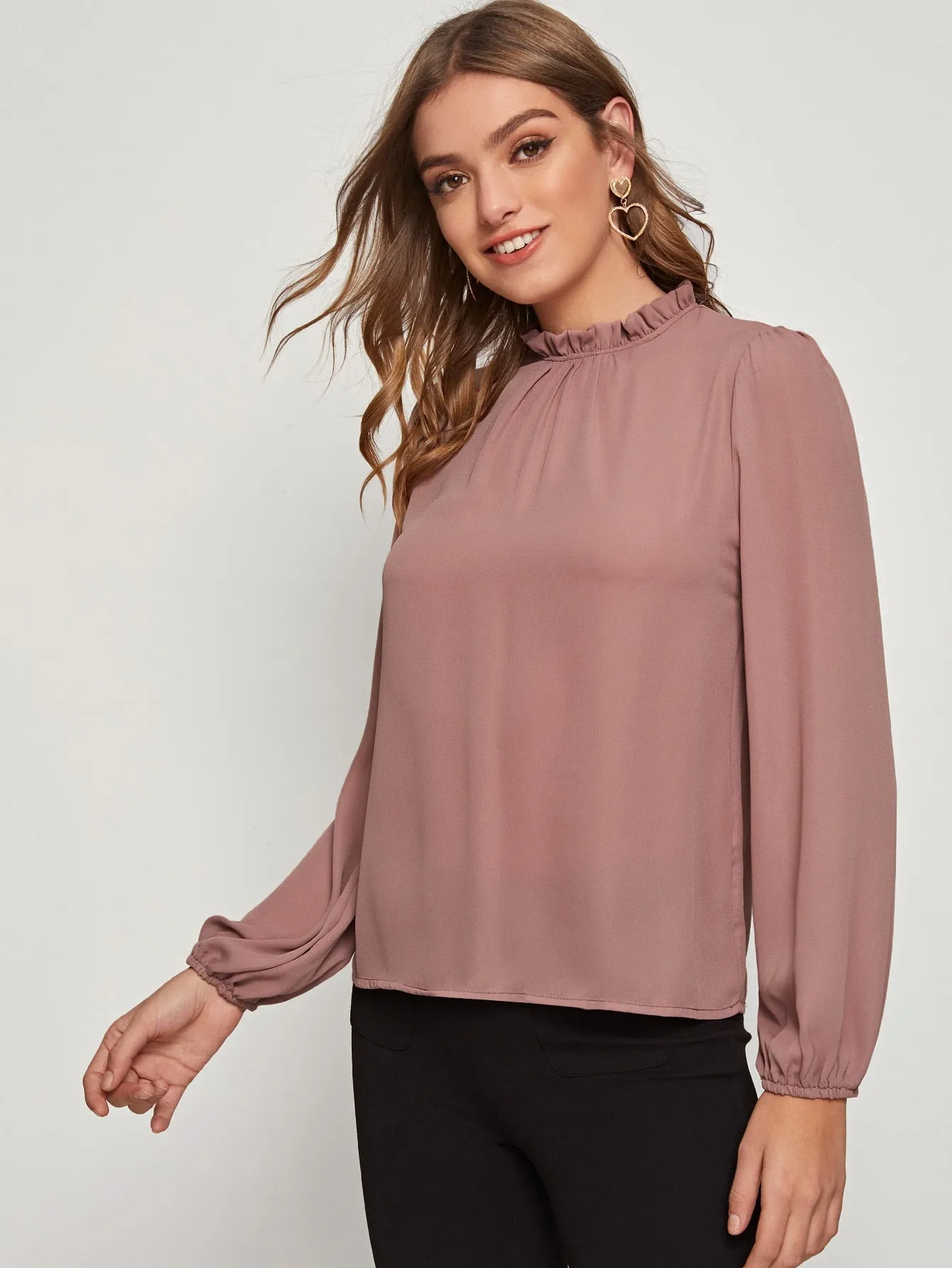 Frilled Neck Bishop Sleeve Blouse