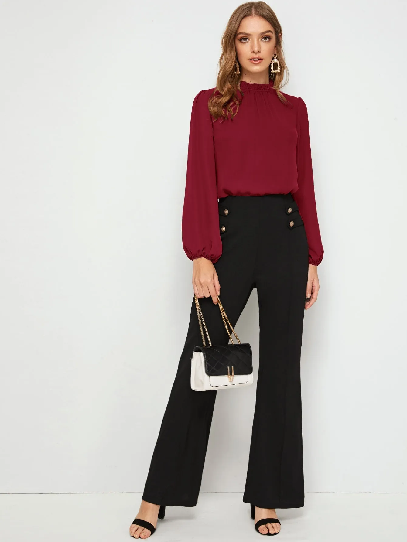 Frilled Neck Bishop Sleeve Blouse